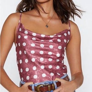 Nasty Gal Polka Dot Pink and White Cami with Cowl Neck